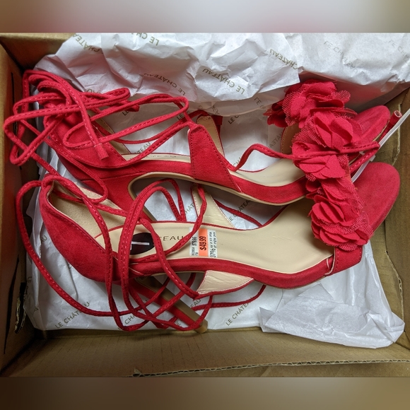 le chateau Shoes - Hot pink redish Ankle Cuff Sandal Coral Pink Stiletto NEW